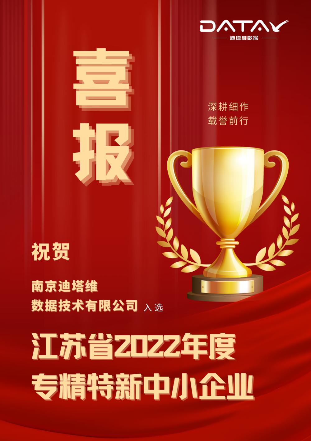榮譽時刻 | 迪塔維成功入選江蘇省2022年度“專精特新”中小企業(yè)名單！